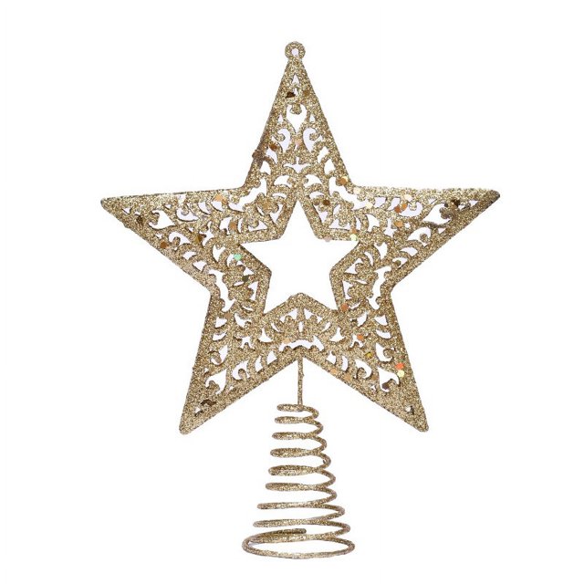 CHAO Cubierta superior del árbol de Navidad de 15*19cm, árbol de mejoras para el hogar tipo estrella con brillo metálico