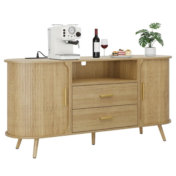 Buffet Cabinet with Drawers, 60" Large Sideboard Buffet Storage Cabinet with Shelves and Doors, Modern Farmhouse Coffee Bar Station Wood Kitchen Table for Kitchen, Dining Room Rustic