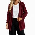 thumbnail image 6 of Fleece Hooded Jackets for Women Casual Warm Open-Front Sweater Cardigans with Pockets Solid Long Sleeve Outerwear (S, Wine), 6 of 7