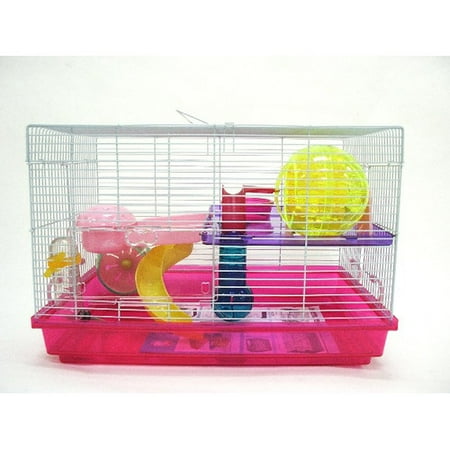 YML H1812PK Clear Plastic Dwarf Hamster Mice Cage with Color Accessories, Pink