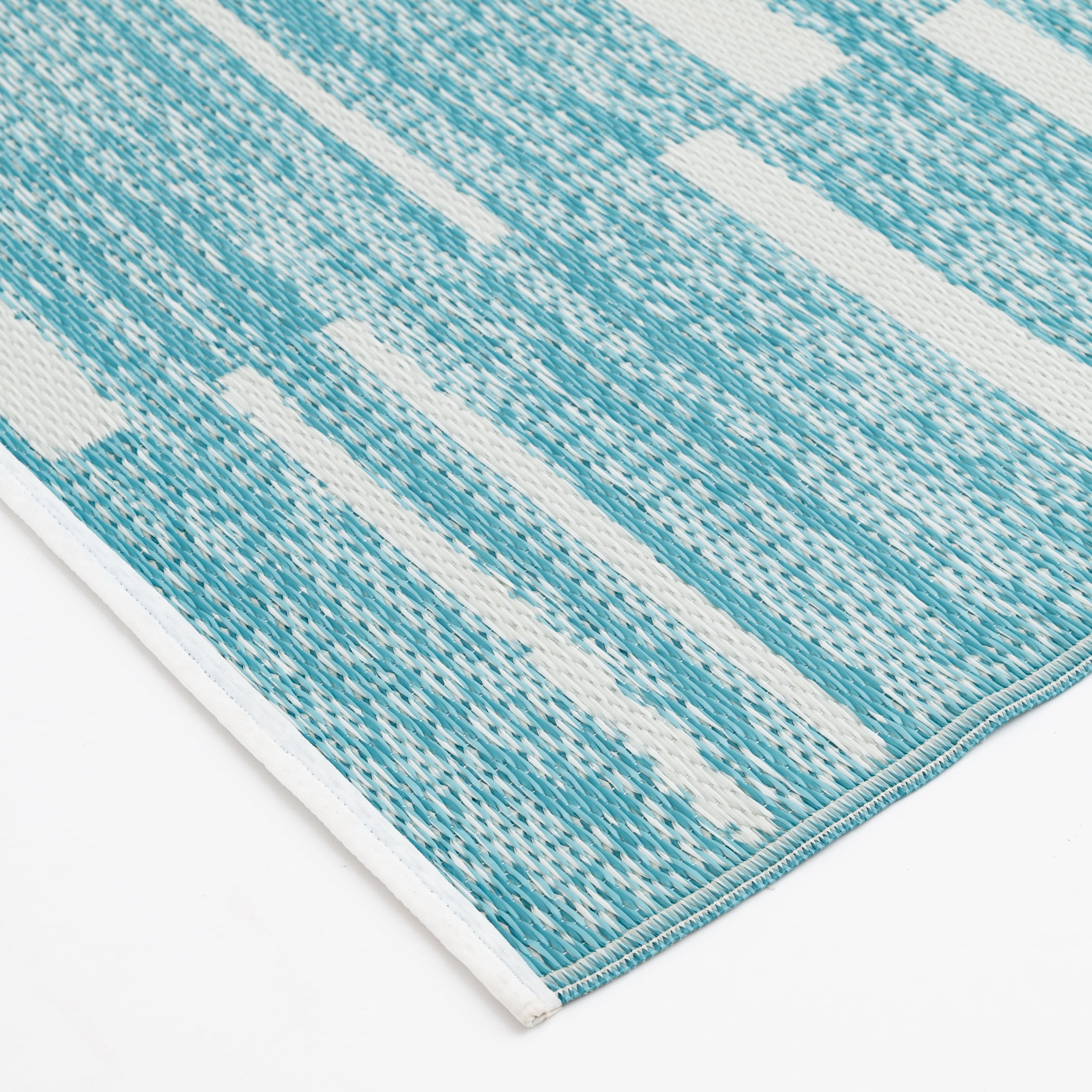 Mainstays 5 ft x 7 ft Teal Geo Stripe Reversible Outdoor Plastic Rug