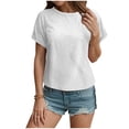 thumbnail image 4 of vigerkar Womens Tops Eyelet Embroidery Summer Spring Curved Hem 2025 Casual Short Sleeve Trendy T Shirts Beach Vacation Clothes White, XXL, 4 of 8