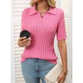 thumbnail image 5 of EASYBRA Women Cable Knit Sweater Polo Collar Loose Fit Pullover Casual Wear Cotton Polyester, 5 of 9