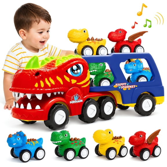 JUGAAD LIFE Dinosaur Truck Toys for Boys 3 6 Years Old, Transport Car Carrier Truck with Lights & Music, Birthday Gifts for Toddler Kids Girls 4 5 6 7