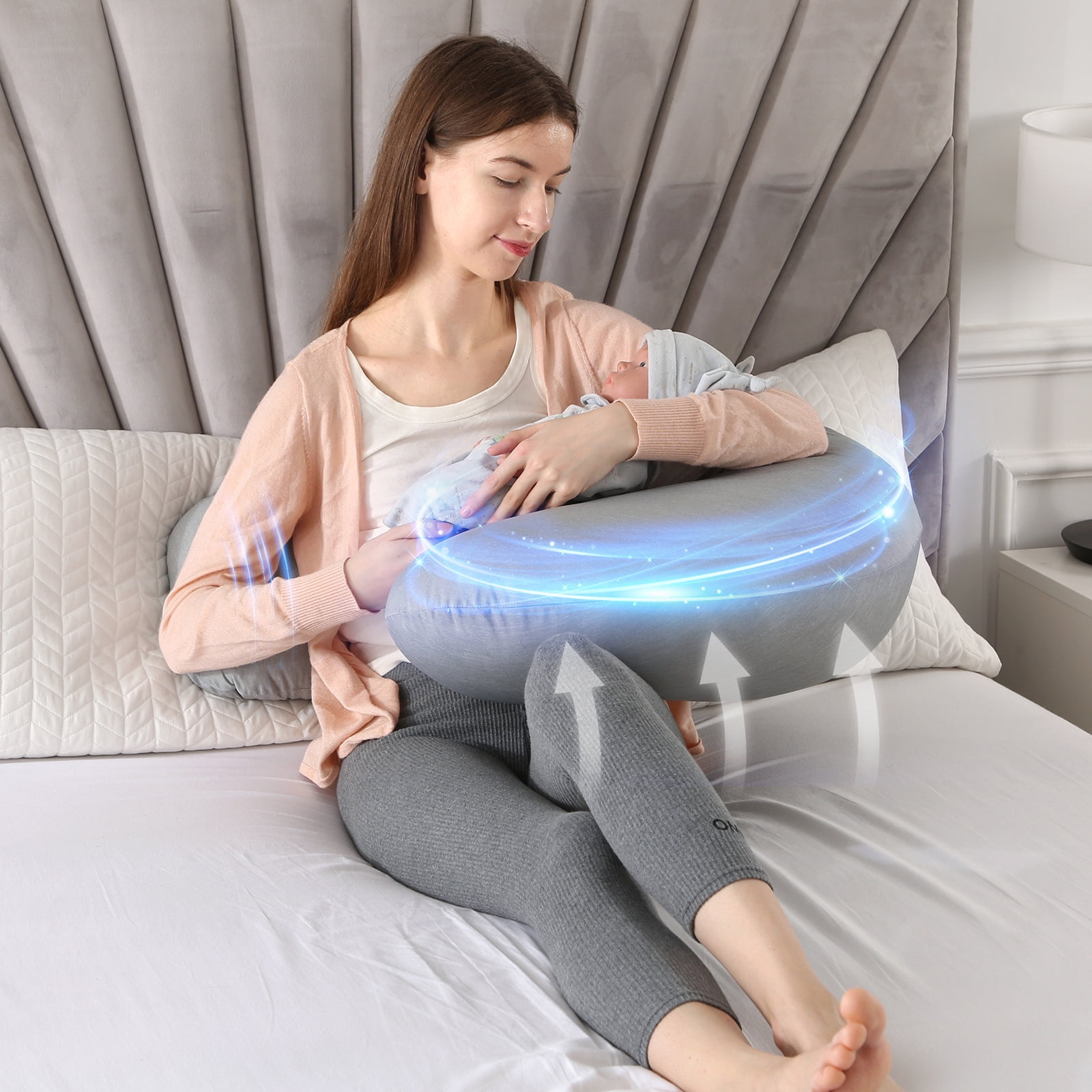 BATTOP Pregnancy Pillow with Cooling Cover,J Shaped Maternity Body Pillows for Pregnancy,Support for Back,Legs,Belly,Hips,Grey