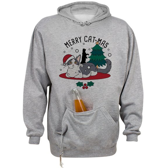 Merry Catmas Beer Holder Tailgate Hoodie Sweatshirt Unisex Large Oxford