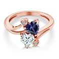 thumbnail image 3 of Gem Stone King 18K Rose Gold Plated Silver Blue Iolite White Moissanite and White Lab Grown Diamond Ring for Women (1.41 Cttw, Heart Shape 6MM, Gemstone Birthstone, Size 6), 3 of 6