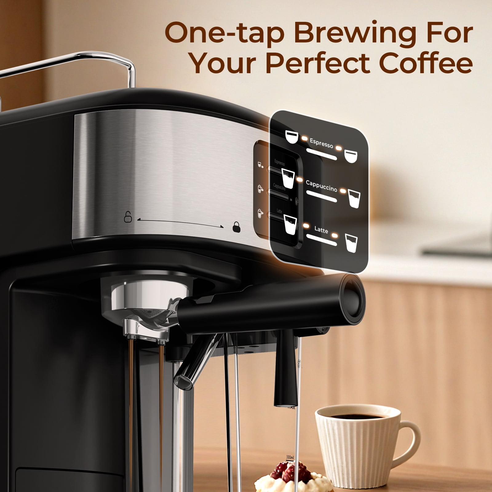 WAA 20 Bar Espresso Machines for Home,Espresso Maker with 57 oz Removable Water Tank,Cappuccino Machine with Automatic Milk Frother,Dual Boiler Latte Maker for Ground Coffee & Coffee Capsules