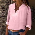 thumbnail image 2 of Tiqkatyck Women Summer Tops, Womens Long Sleeve Cotton Linen Blouse Loose Fit Casual V Neck Tops, Summer Tops for Women, Shirts for Women Pink L, 2 of 9