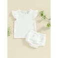thumbnail image 2 of SUNSIOM Bébé Fille Shorts Tenue de Couleur Unie Mouche Manches Col Rond T-Shirt avec Short 2 Pcs Vêtements d'Été, 2 of 6