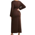 thumbnail image 6 of Stamzod Maternity Dress for Photoshoot V Neck Long Sleeve Bodycon Cocktail Dress Pregnancy Wedding Guest Dresses for Women Coffee B M, 6 of 7