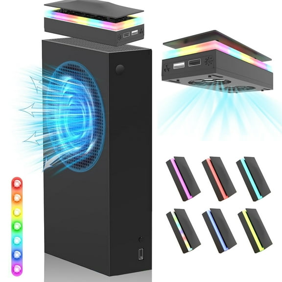 RGB Cooling Fan for Xbox Series S, Cooling System with 3 Speed Level Adjustable, 7 Modes RGB Light Strip, Dust Filter, Low Noise and 2 USB Port, Cooler Fan for Xbox Series S Console(White)