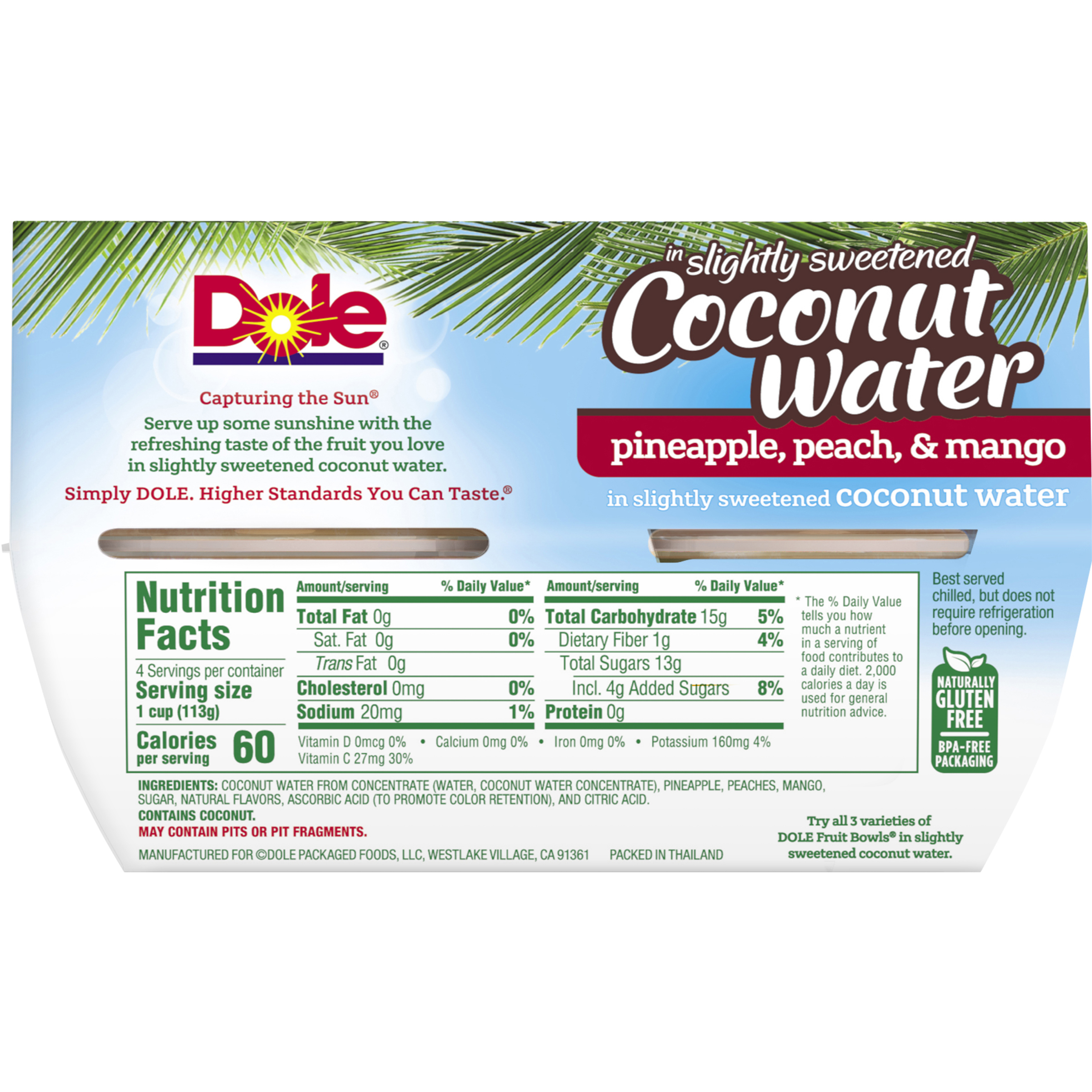 Dole Coconut Water Fruit Bowls Nutrition Runners High Nutrition