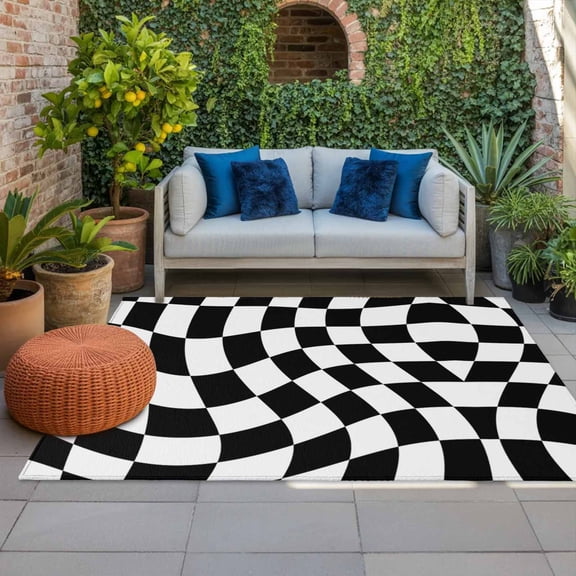 Outdoor Rug 3x5 ft Black and White Outdoor Large Area Rug Non Slip Rubber Aesthetic Modern Abstract Front Door Mat RV Rug Camping Carpet Patio Outdoor Rugs for Backyard Balcony Deck Porch Indoor