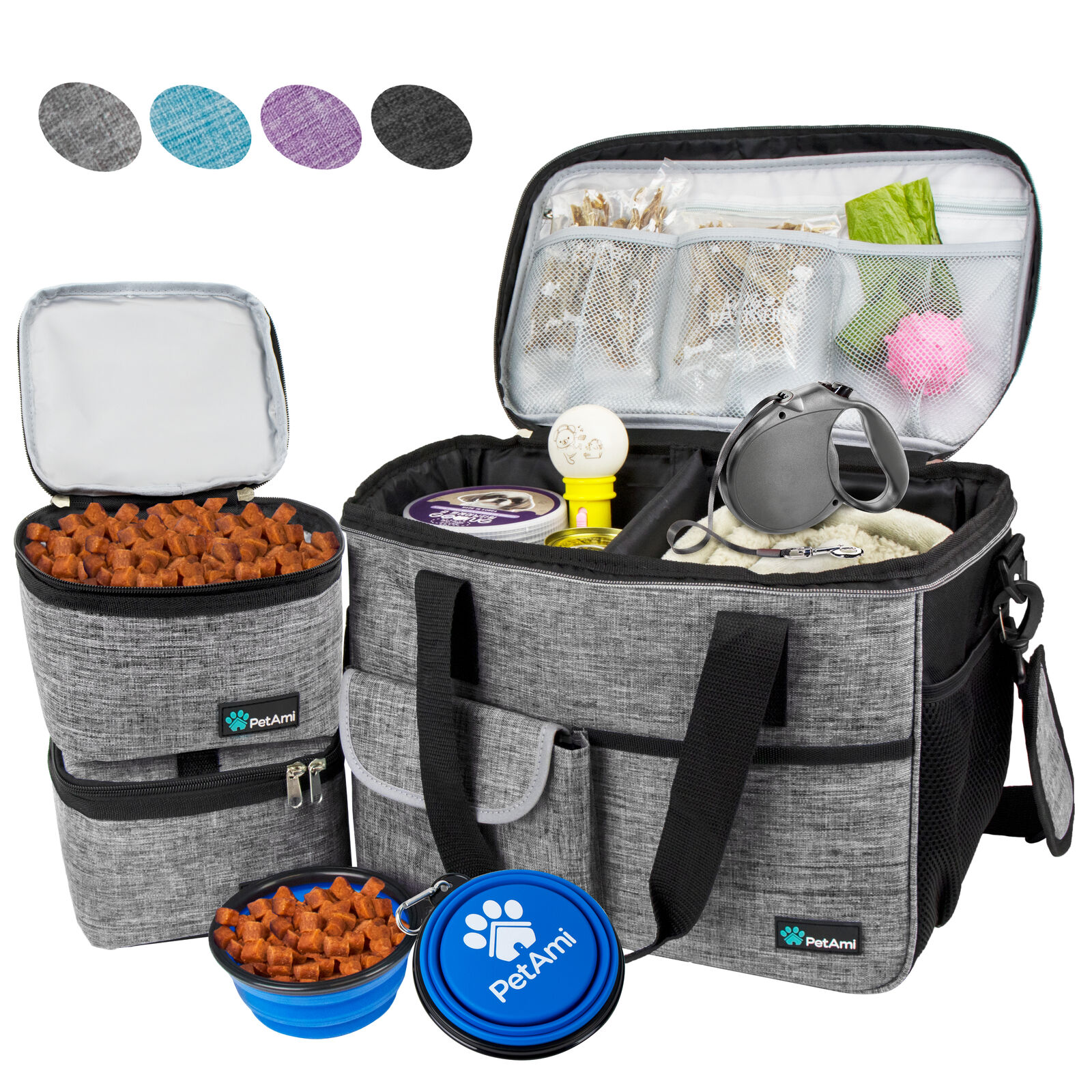 Medium Pet Supply Travel Bag Set Weekend Tote Dog Gear Food Carrier Accessory Organizer Grey