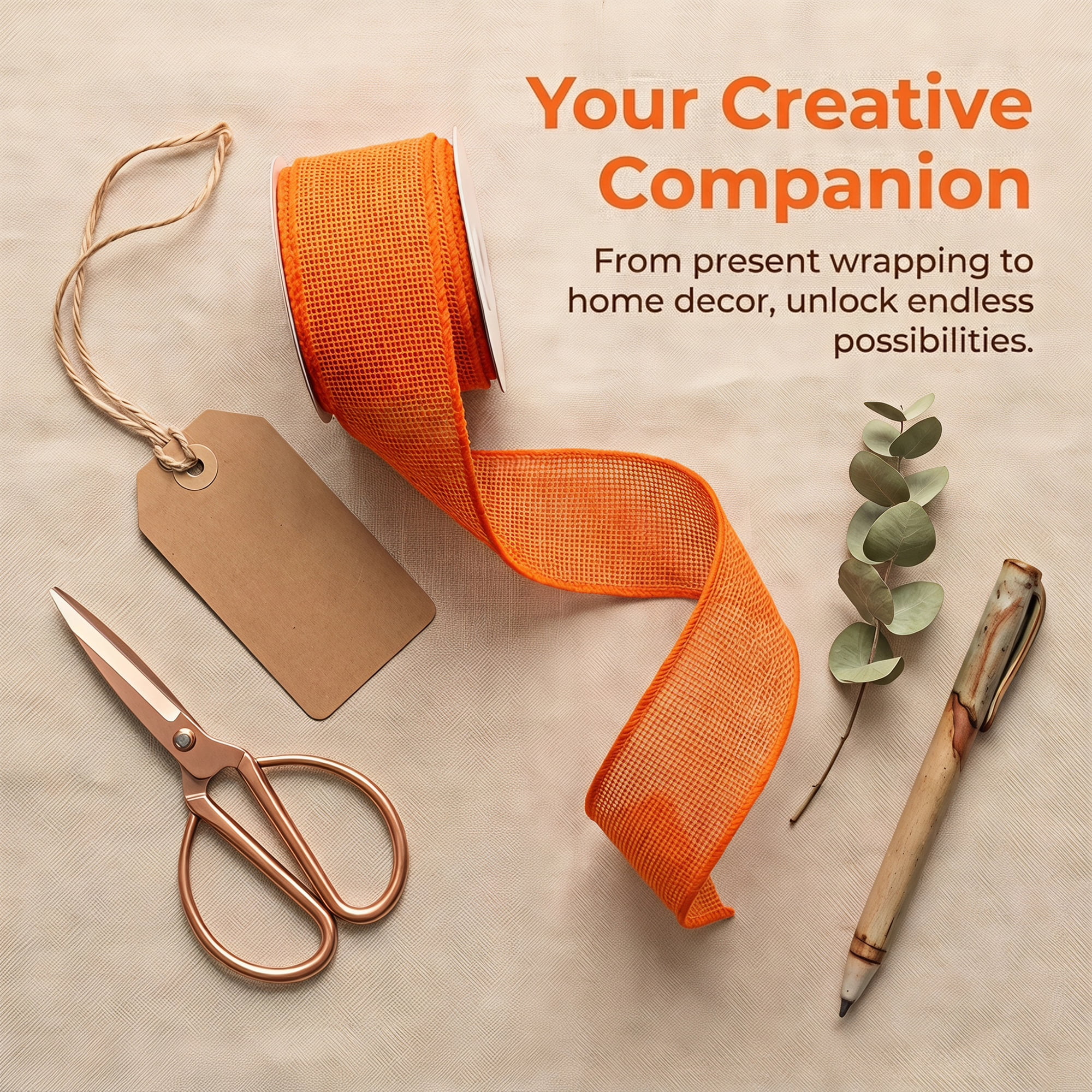 Unique Bargains Faux Burlap Ribbon for Elegant Gift Decoration Orange 4.9 Yard
