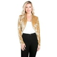 thumbnail image 3 of Fashion Secrets Women's Collarless Velvet Velour Bolero Shrug Cardigan (Large, Gold), 3 of 5