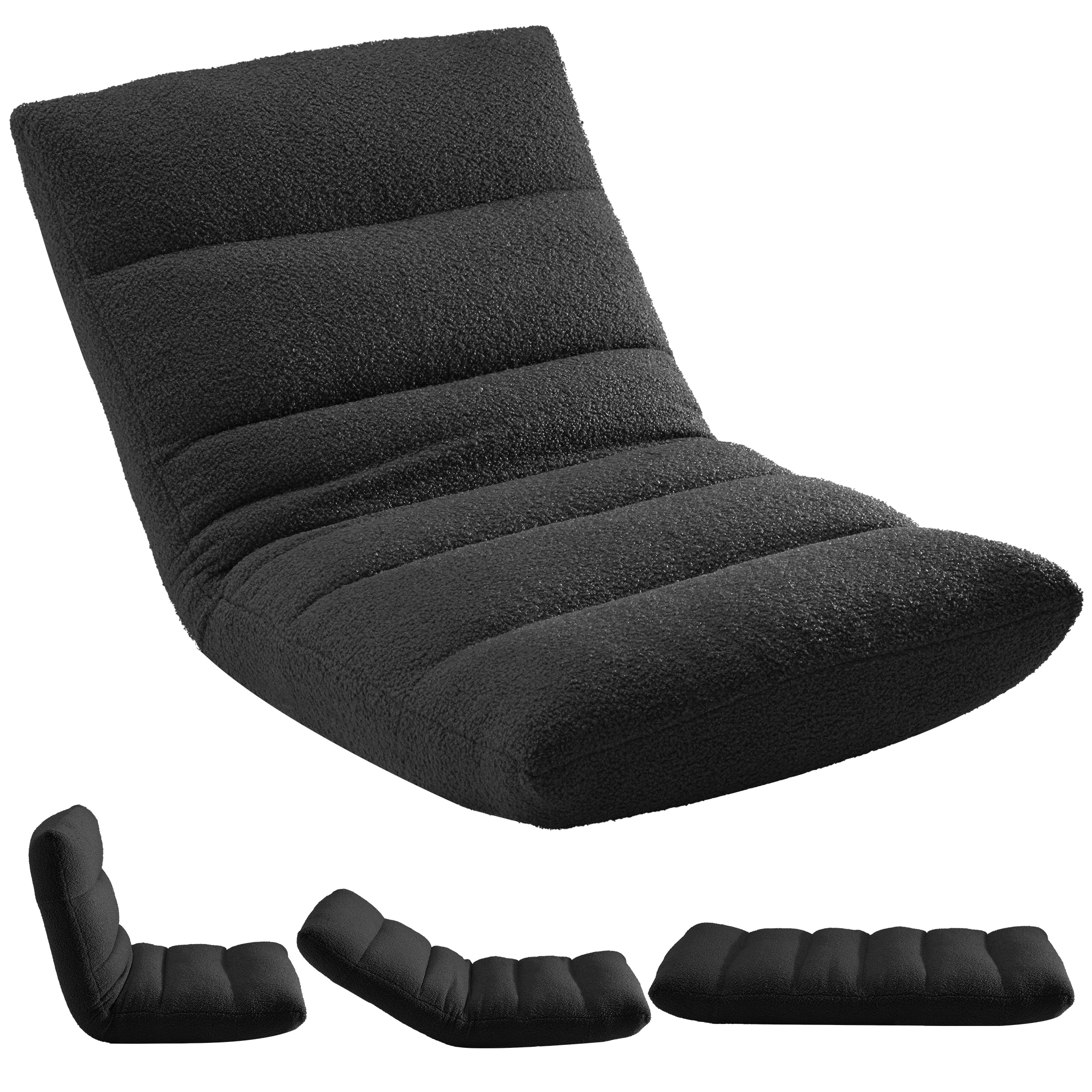 edx 14-Angle Fold Floor Chair, Padded Folding Gaming Sofa Chair with Back Support for Living Room Bedroom, Black