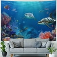 thumbnail image 4 of ERAPDAUR  Blue Ocean Wave World Tapestry, Undersea World Tapestry Wall Hanging, Marine Life and Coral Reef for Children, Tapestry for Bedroom Living Room School Dormitory 60x50inch, 4 of 6