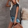 thumbnail image 4 of Pompotops Womens Solid Color Splicing Pockets Round Neck Casual Short Sleeves Tops, 4 of 8