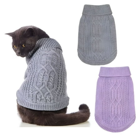 TELOLY 2 Pcs Cat Sweater Pet Turtleneck Knitting Sweater Coat Puppy Clothes Warm and Soft (M)