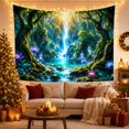 thumbnail image 3 of Forest Waterfall Beneath Sunlit Trees, Serene Fantasy Style for Nature Lovers, Forest Wall Art, Housewarming Gift Tapestry Wall Hanging for Bedroom and Meditation Room, 3 of 7