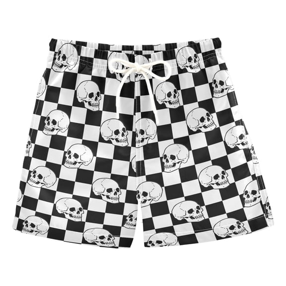 joogoo Boy Swim Trunks Cool Skulls on Checkered Bathing Beach Board Shorts M