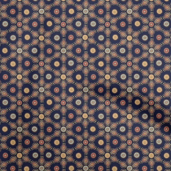 oneOone Cotton Silk Blue Fabric Asian Suzani Diy Clothing Quilting Fabric Print Fabric By Yard 42 Inch Wide