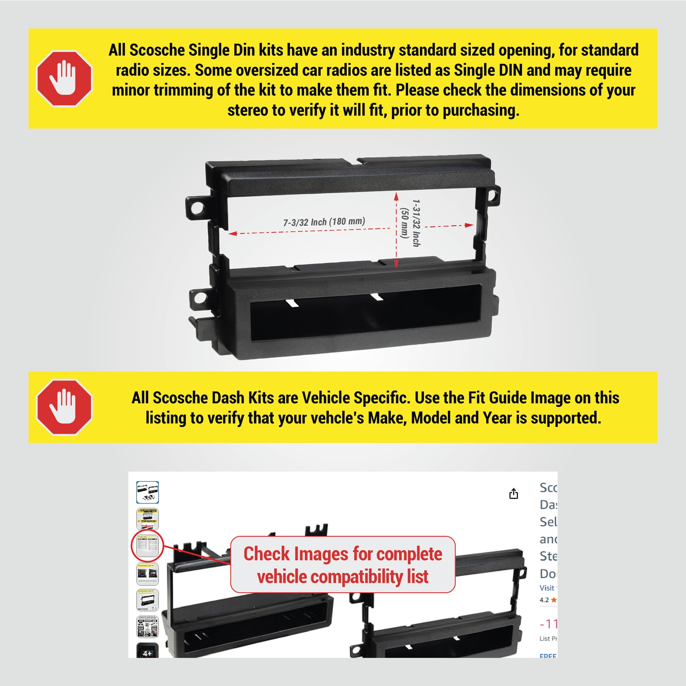 Scosche FD2080-WM1 Single DIN Dash Kit, Compatible with 1995