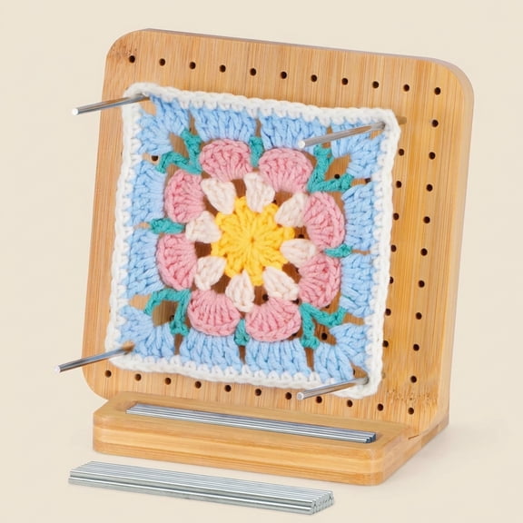 Norcho 5.9" Bamboo Crochet Blocking Board with 10 Pegs, Granny Square Mats for Knitting and Crocheting Projects