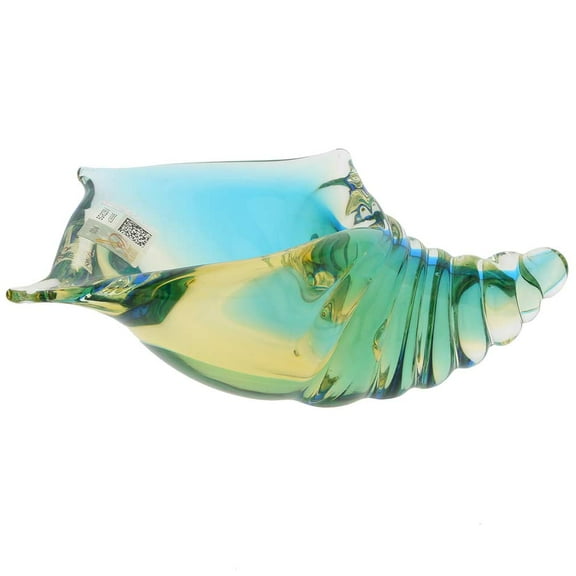 GlassOfVenice Murano Glass Cone Seashell Sculpture - Amber Aqua