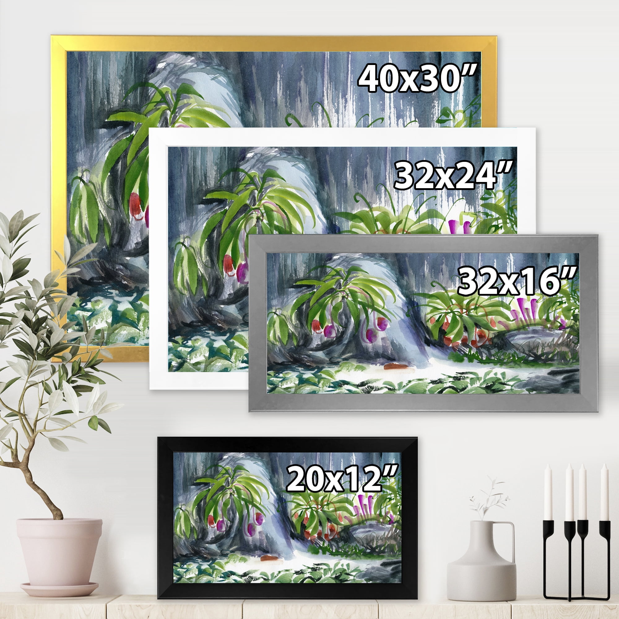 Designart 'Abstract Tropical Plants Oasis' Farmhouse Framed Art Print