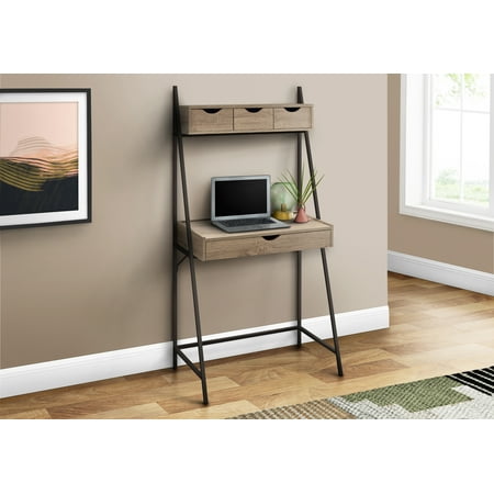 UPC: 0680796042271 | Computer Desk  Home Office  Laptop  Leaning  Storage Drawers  32 L  Work  Metal  Laminate  Brown  Black  Contemporary  Modern