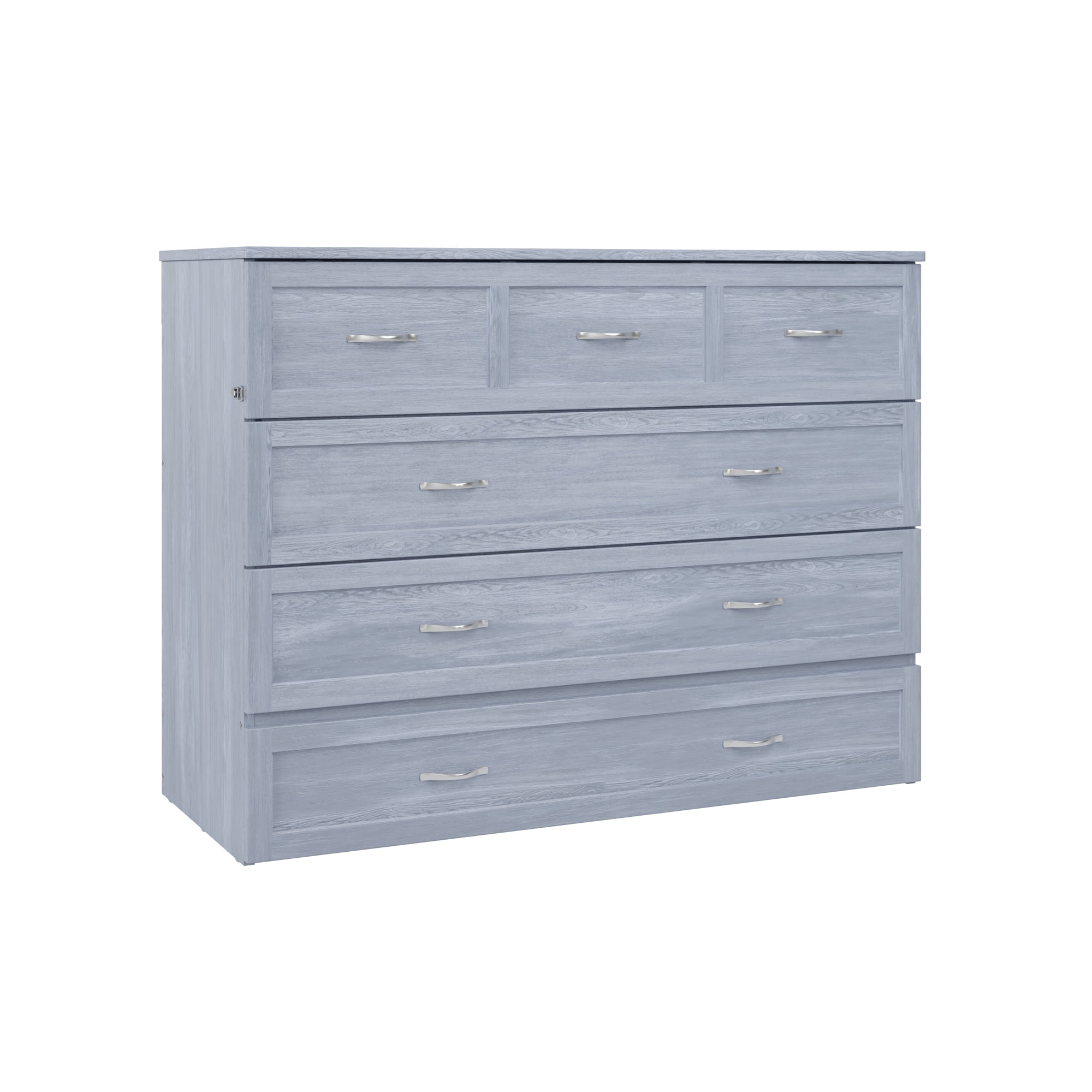 AFI Northfield Full Wood Murphy Bed Chest with 6" Mattress, Drawer & Charger, Driftwood