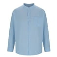 thumbnail image 4 of YLSDY Fashion Mens Cotton Linen Shirt Long Sleeve Collarless Casual Button Down Shirt Lightweight Breathable Beach Tops Light Blue S, 4 of 5
