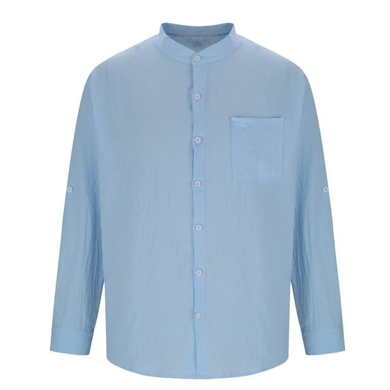 Light Royal Blue Man Cardigan Plain Tshirts Loose Fit Tops Tee for