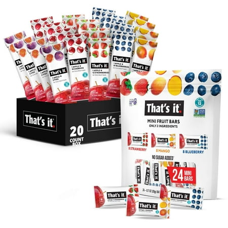 That s it Fruit Bars Snack Gift Box (20 Pack) (Strawberry Mango Blueberry Cherry & Fig Bars) With Mini Fruit Bars Variety (24 Pack) ( Blueberry Strawberry & Mango Bars)