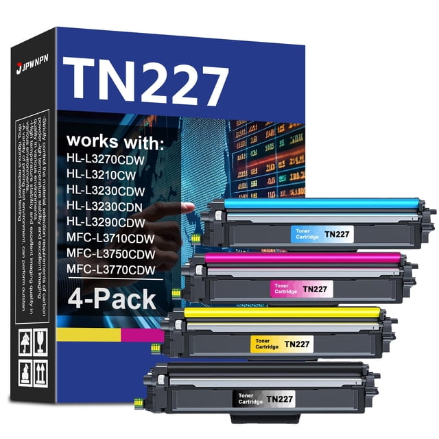 Cartucho de tóner TN227 de alto rendimiento, paquete de 4, compatible con Brother