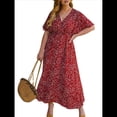 thumbnail image 1 of Vestido Corto de Corte A con Escote en V, Corta, Volantes y Dobladillo para Mujer, Talla Grande Rojo XL, 1 of 10