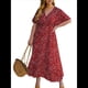 thumbnail image 1 of Vestido Corto de Corte A con Escote en V, Corta, Volantes y Dobladillo para Mujer, Talla Grande Rojo XL, 1 of 10