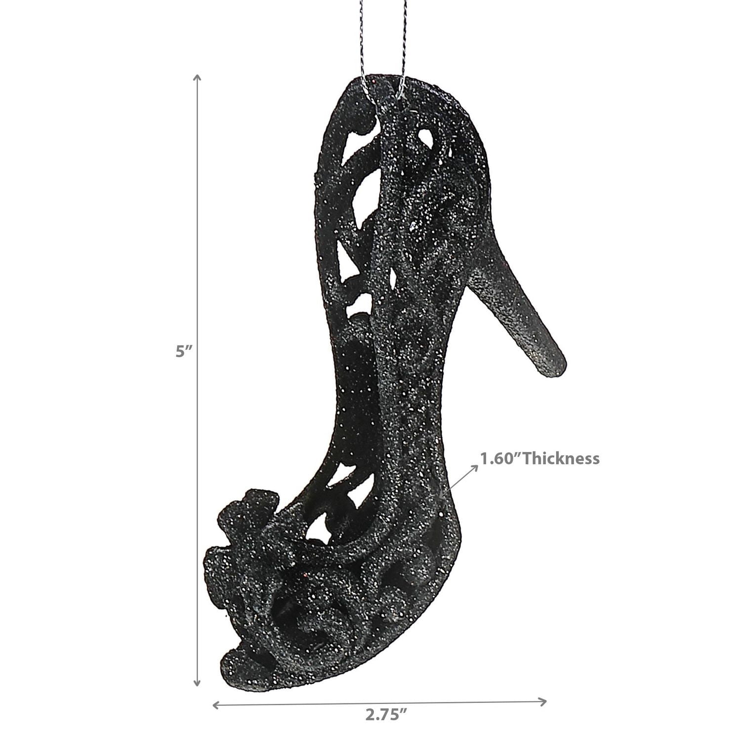 Christmas Black Glitter Ornament Stiletto - Set of 12