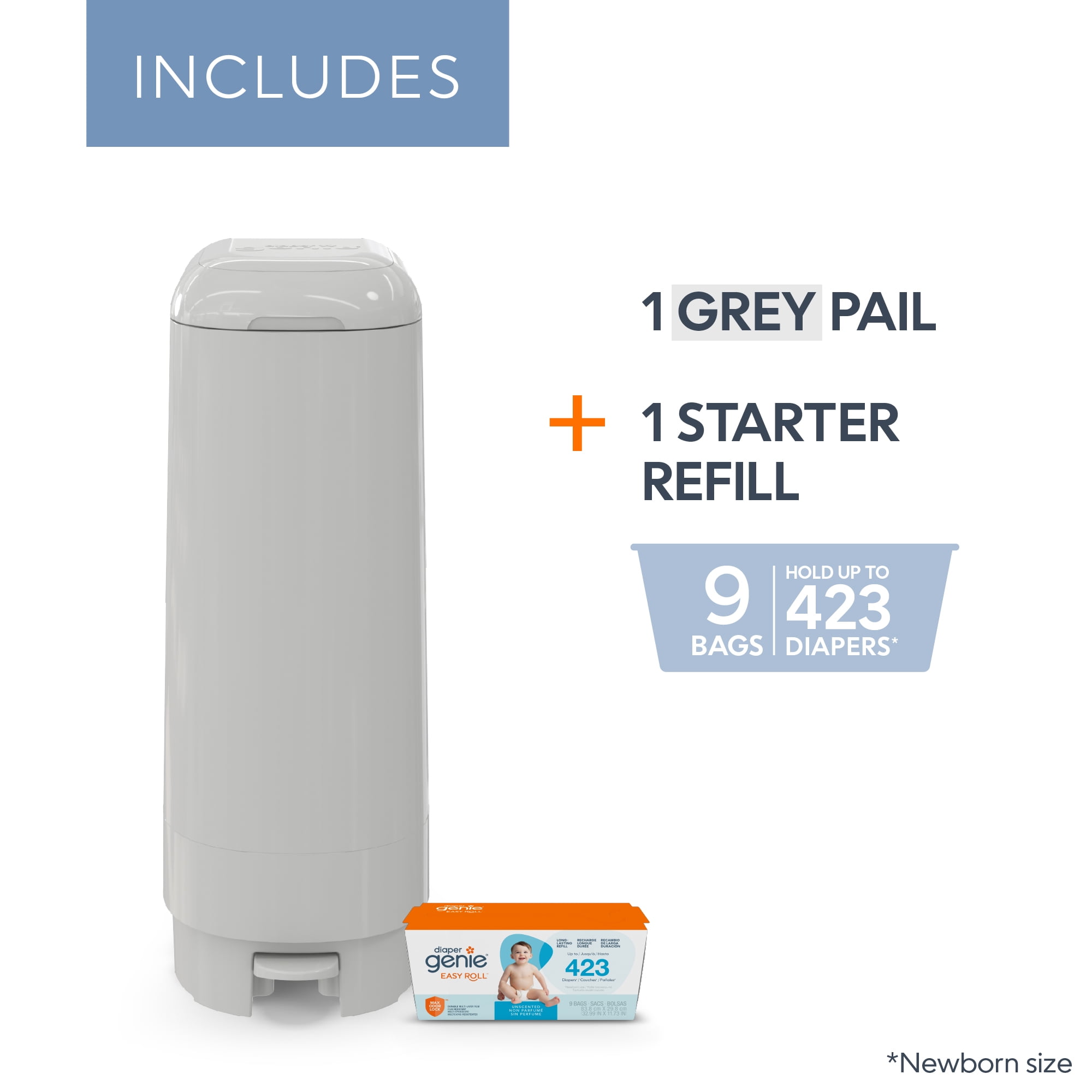Poubelle à couches Diaper Genie Signature - Gris - Pédale, contrôle des odeurs
