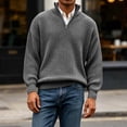 thumbnail image 4 of TOUMENY Men Sweater Stand Collar Long Sleeve Solid Casual Loose Warm Pullover Fall Winter Fashion Half Zip Knit Tops Gray XL, 4 of 7