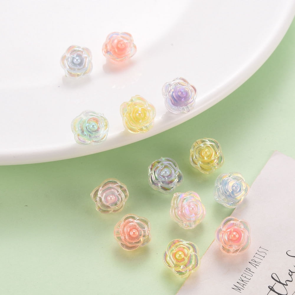 Transparent Acrylic Beads Bead in Bead AB Color Flower Mixed Color 11.5x11x10.5mm Hole: 2mm about 826pcs/500g