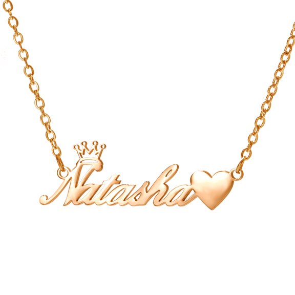 Vakki Name Customized Necklace Crown Heart Shaped Personalized Necklace Stainless Steel Nameplate Necklace 18K Gold Plated Chain Jewelry for Women