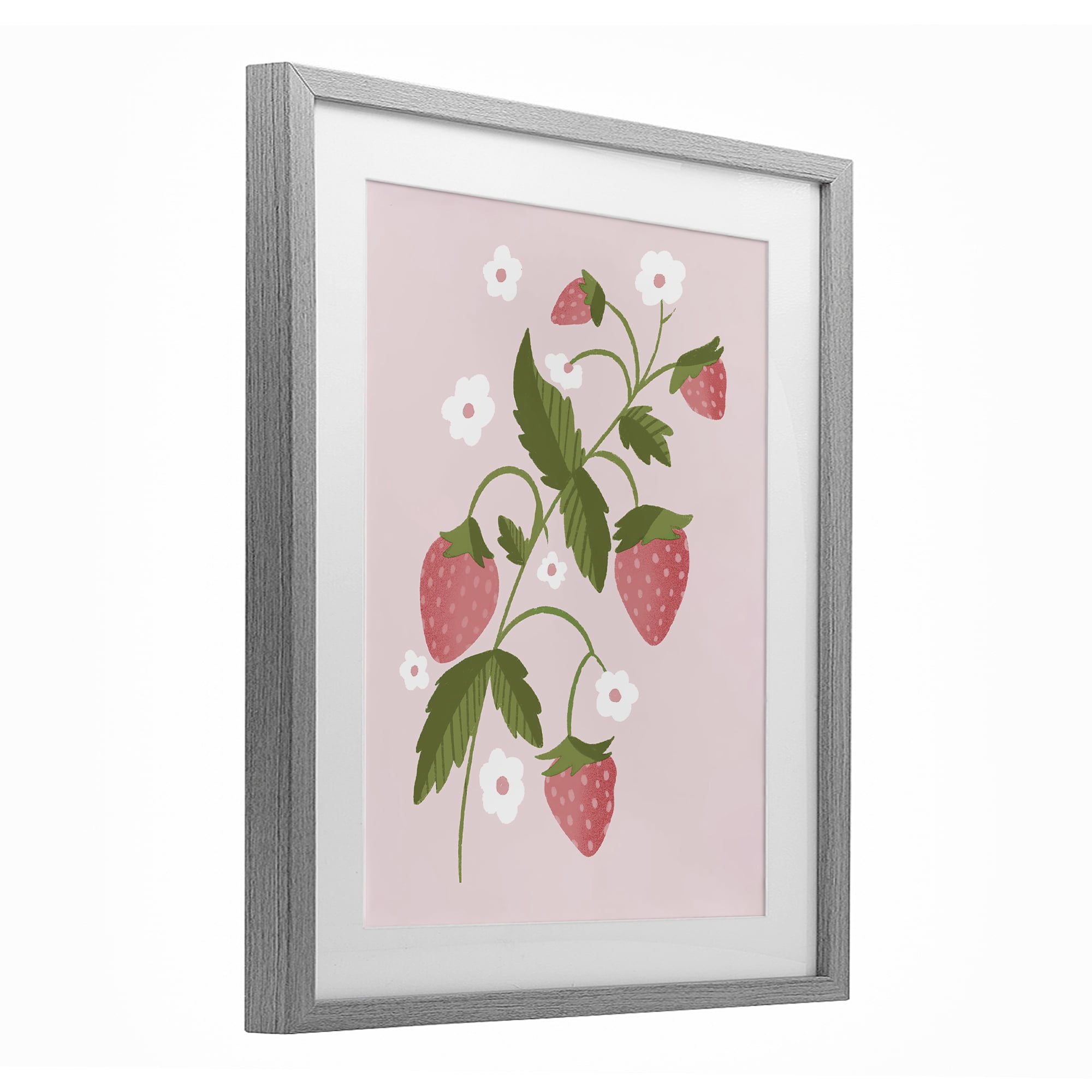 Stupell Industries Pastel Strawberries Branch Gray Framed Print Under Glass, design by Paige Sredenschek