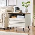thumbnail image 3 of OKD 2-Drawer Mid-Century Nightstand with Charging Station,24" Wood End Side Table for Living Room Bedroom, Fluted Panel, Off White, 3 of 8
