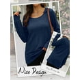 thumbnail image 4 of HUBERY Women Ruffle Trimmed Crew Neck Raglan Long Sleeve Solid Color Ribbed Top, 4 of 4