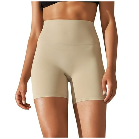 ZQGJB Yoga Shorts for Women Solid Color High Waist Tummy Control 4 Way Stretch Workout Running Biker Shorts Under Dress Shorts Anti Chafing Short Leggings Khaki XL
