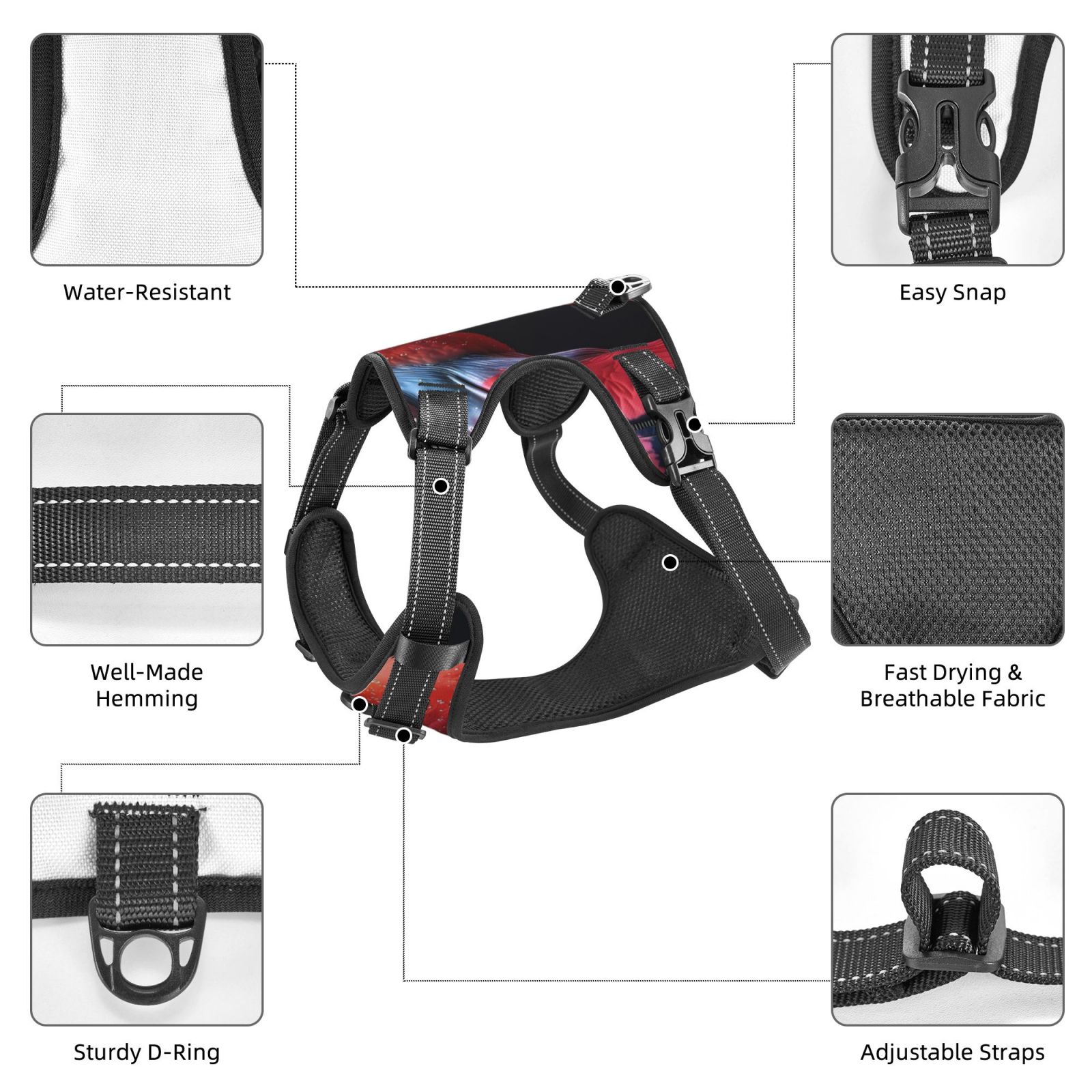 Fuzoiu Closeup Red Flamingo Portrait Print Reflective Dog Harness,Adjustable, Breathable Pet Vest,Dog Harness No Pull,No Choke Pet Vest for Small, Medium, and Large Dogs-Medium